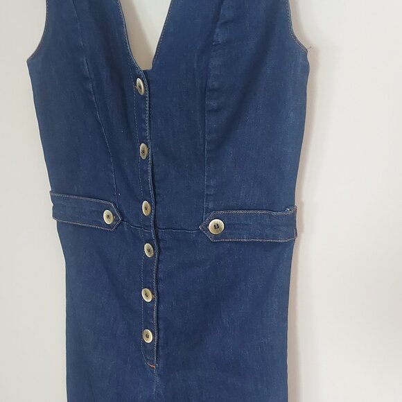 Cantao Denim Bodycon Button Front Jumpsuit - Size 4 - Picture 3 of 10